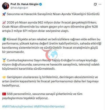 Haluk Görgün: Savunma ve havacılık sanayimiz nisanda yükselişini sürdürdü