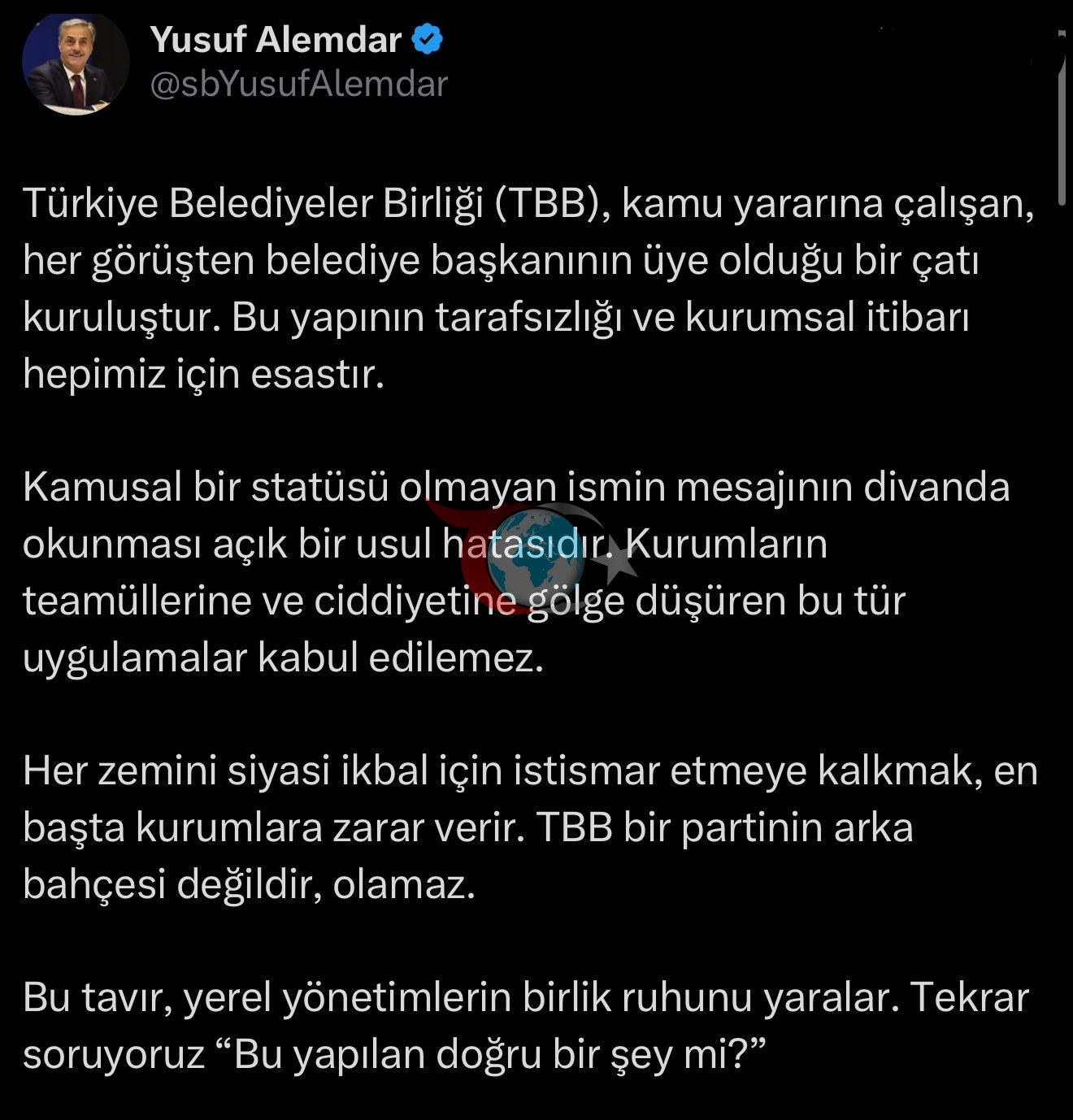 TBB Toplantısında 'Mektup' Krizi: Alemdar'dan Keskin Eleştiri