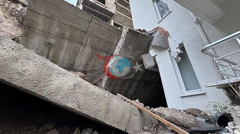 Nevşehirde istinat duvarı çöktü, apartmanda hasar oluştu
