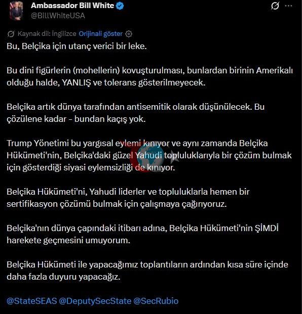 ABD'nin Brüksel Büyükelçisi Bill White'ın ilgili sosyal medya gönderisi