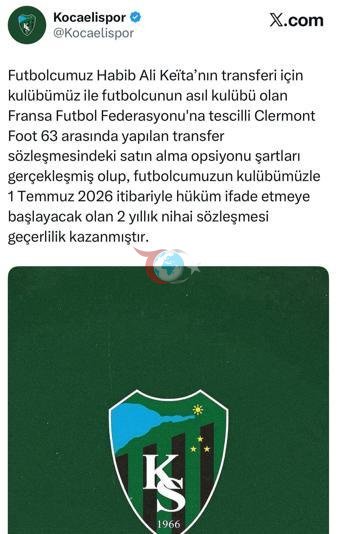 Kocaelispor, Keita’nın satın alma opsiyonunu kullandı
