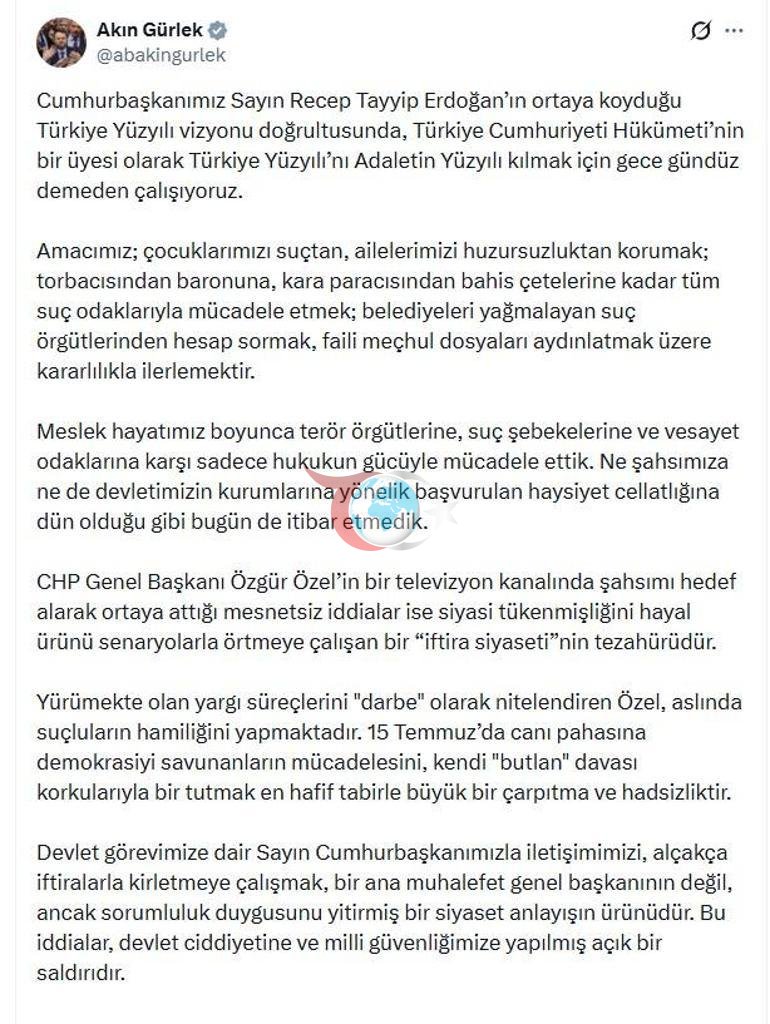 Bakan Gürlek: Türk yargısı kimseden talimat almaz