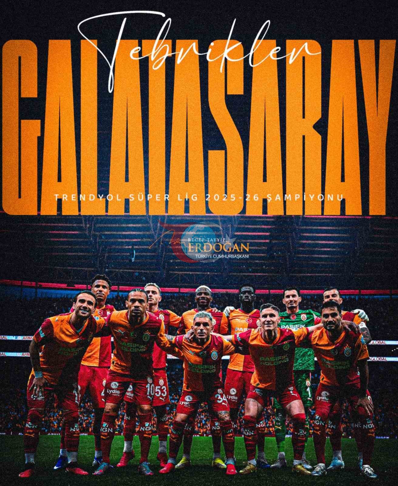 Prezident Ərdoğan Qalatasaray komandasını çempionluq münasibətilə təbrik edib.