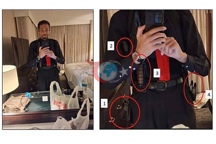 Adalet Bakanlığı tarafından yapılan bir mahkeme başvurusunda yer alan bu görüntü Cole Tomas Allen'ı Washington'daki otel odasında gösteriyor, 25 Nisan, 2026