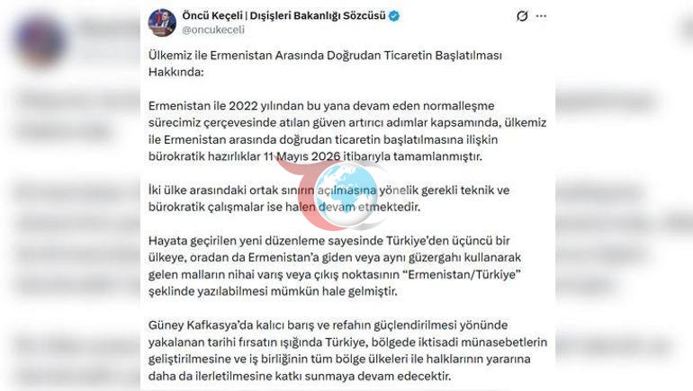Son xəbər: Türkiyə ilə Ermənistan arasında yeni dövr Birbaşa ticarət üçün hazırlıqlar tamamlandı
