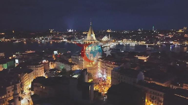 Galata Kulesi’nde anlamlı mesaj Havadan çekilen görüntüler hayran bıraktı