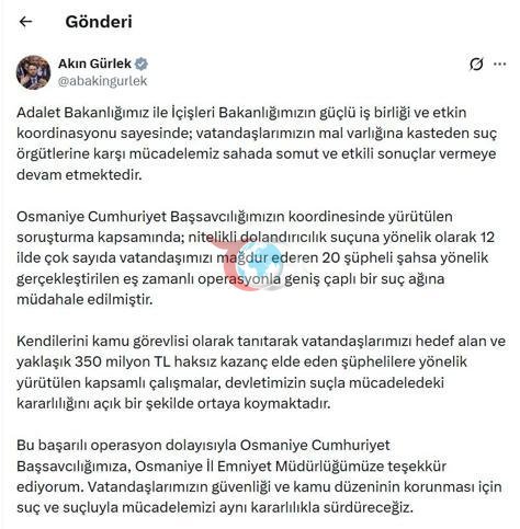 Bakan Gürlek: 12 ilde düzenlenen dolandırıcılık operasyonuyla geniş çaplı suç ağına müdahale edildi