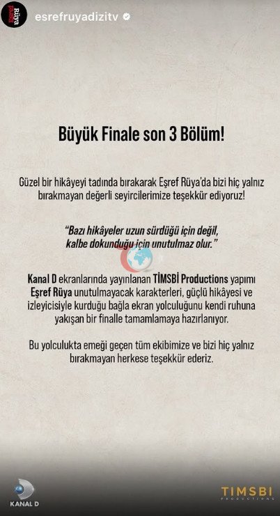 Eşref Rüya 47. bölümde final yapıyor