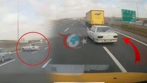 Arnavutköy’de makas faciası kamerada Kontrolden çıkıp bariyere çarptı