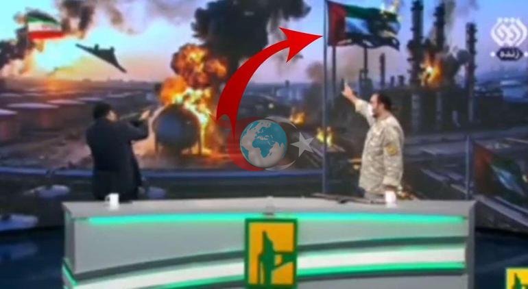 Canlı yayında silah çekti İran TVsinde şoke eden anlar... BAE bayrağı hedef alındı