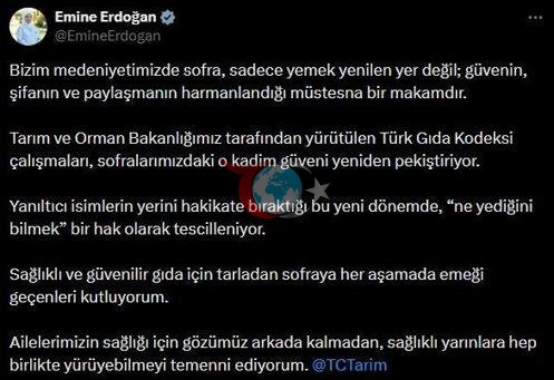 Emine Erdo'g'andan Turk Oziq-ovqat Kodeksi tadqiqotlari bilan bog'liq baham ko'rish