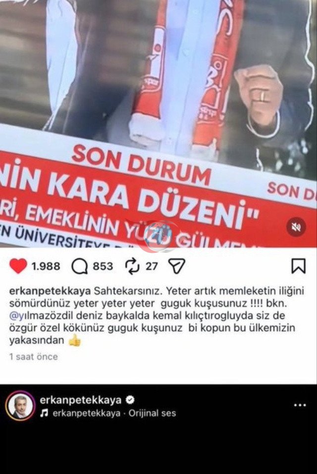 Erkan Petekkaya Özgür Özel'e ağzına geleni söyledi: Paylaşımı apar topar sildi - Resim : 1