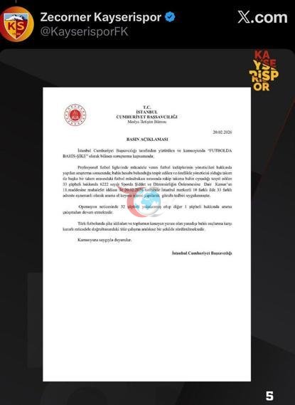 Kayserispor’dan ligin tesciline yönelik açıklama