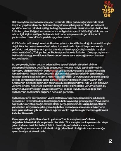 Kayserispor’dan ligin tesciline yönelik açıklama