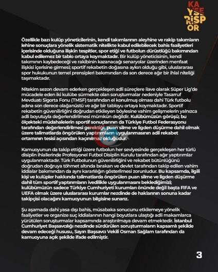 Kayserispor’dan ligin tesciline yönelik açıklama