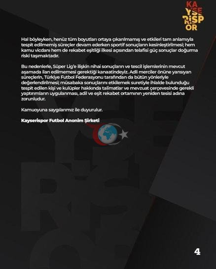 Kayserispor’dan ligin tesciline yönelik açıklama