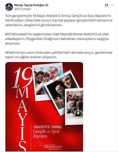Prezident Ərdoğandan 19 May mesajı