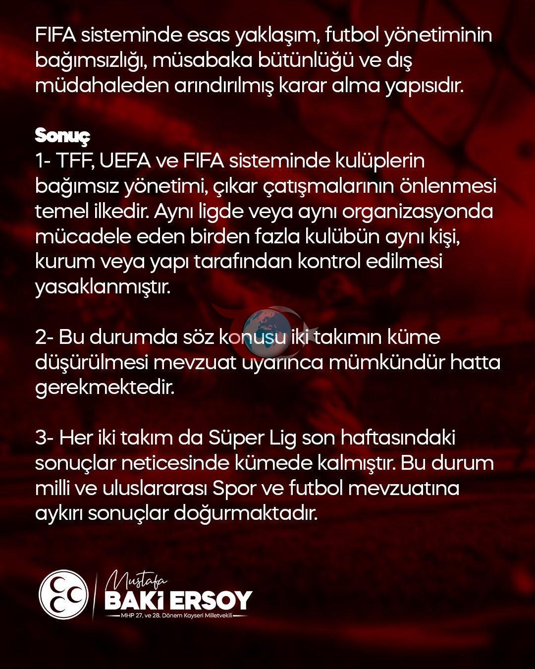 MHP Kayseri Milletvekili Baki Ersoy'un açıklaması