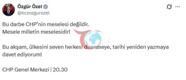 Ozgur Özel: O'z vatanini sevgan barchani qarshilik ko'rsatishga taklif qilaman - Rasm: 0