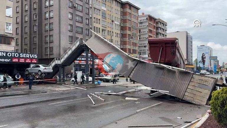 Ankarada feci kaza Kamyon üst geçide çarptı: Yaralılar var