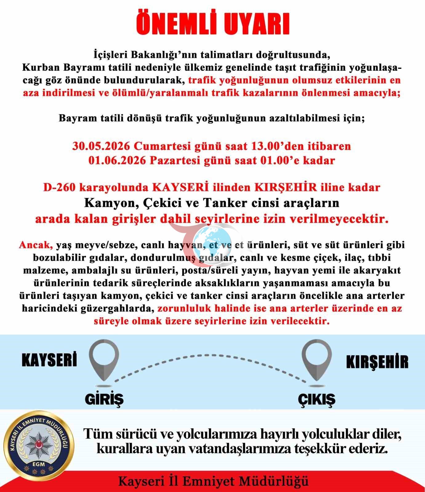 Kayseridə Bayram Dönüşü Trafik Tədbirləri: Təfərrüatlar