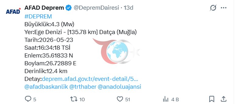 Egey dənizində 4,3 bal gücündə zəlzələ