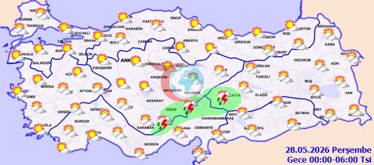 Meteorologiýa täze kartany paýlaşdy. Stambul
