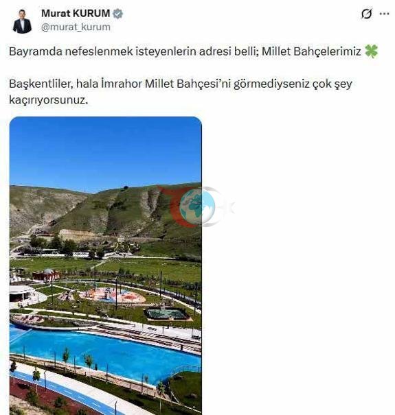 Bakan Kurumdan İmrahor Millet Bahçesi paylaşımı