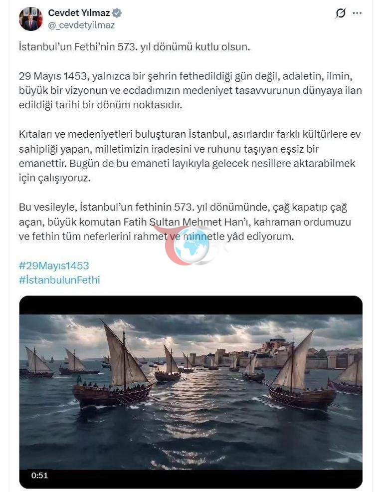 Jevdet Yilmaz Istanbulning fath etilishining 573 yilligini nishonladi
