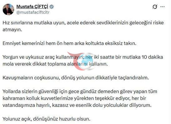 Bakan Çiftçi: Emniyet kemerinizi hem ön hem arka koltukta takın