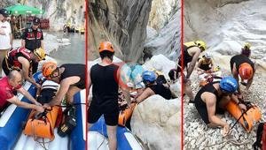 Antalyada kanyonda mahsur kalmıştı Ayağı kırılan turist ekiplerin operasyonuyla kurtarıldı