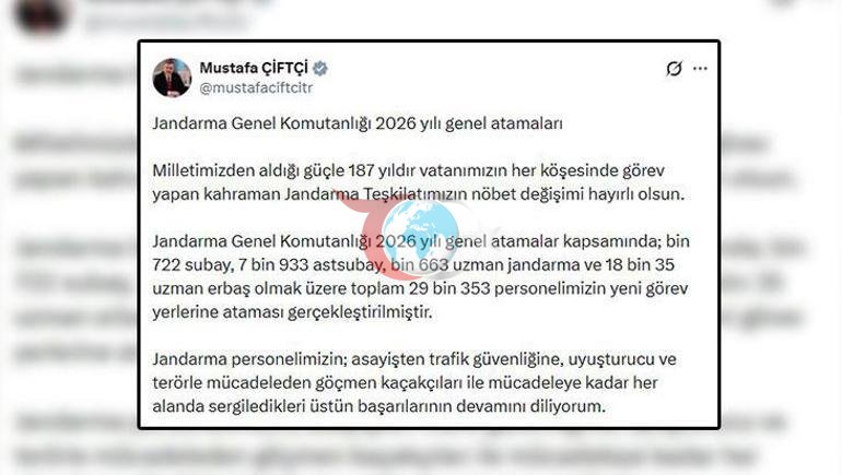 Nazir Çiftçi açıqladı Jandarma Ümumi Komandirliyi 2026 təyinat nəticələri açıqlandı