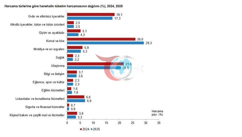 TÜİK: Hanehalkı bütçesinden en fazla pay konut ve kira harcamalarına ayrıldı