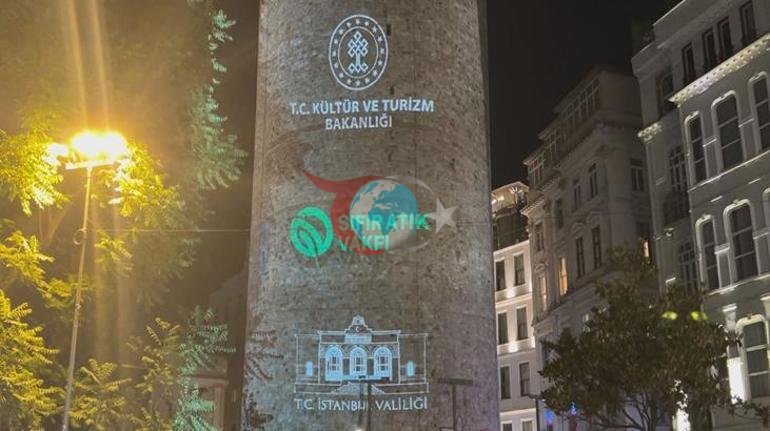 Galata Kulesinde Sıfır Atık Haftası ile ilgili ışık gösterisi