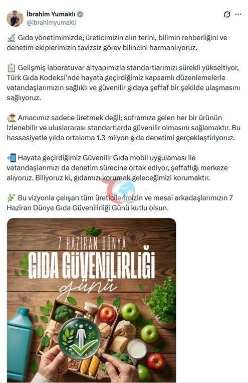 Bakan Yumaklı: Yılda ortalama 1,3 milyon gıda denetimi gerçekleştiriyoruz