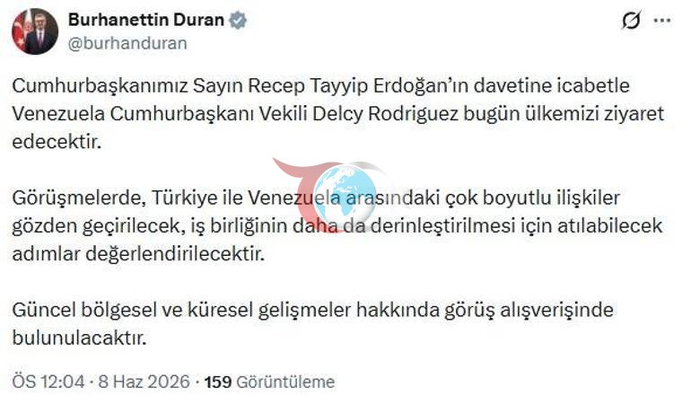 Venezuela Cumhurbaşkanı Vekili Rodriguez, Türkiyeye geliyor