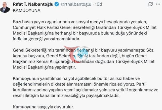 CHP’li Nalbantoğlundan TBMM Başkanlığına başvuru açıklaması