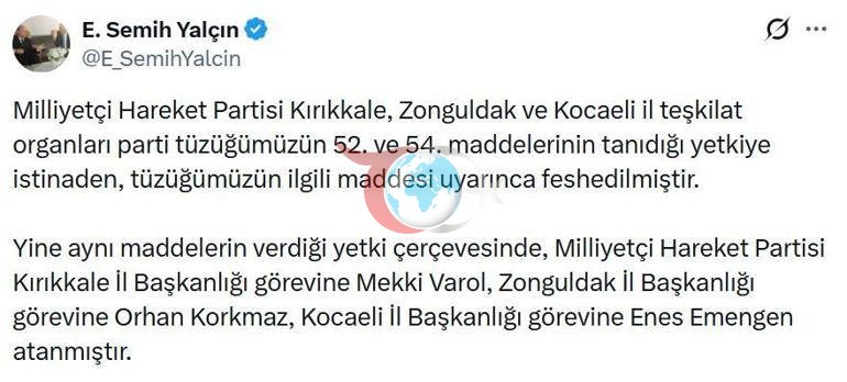 MHP Кырыккале, Зонгулдак жана Кожаели облустук уюмдары жоюлду