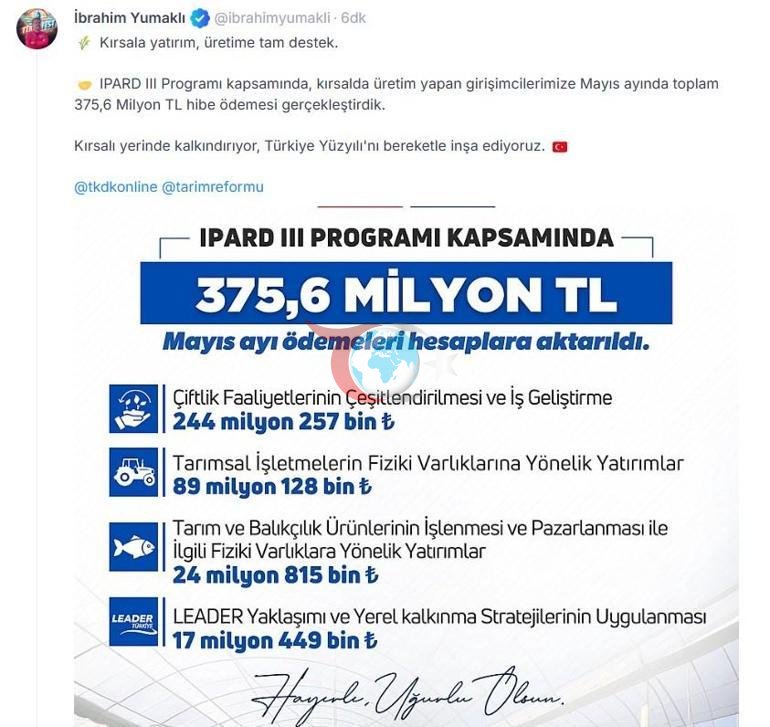 Nazir Yumaklı: IPARD 375,6 milyon TL qrant ödənişi etdik. data-inline-image=