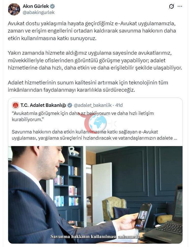 Bakan Gürlek: e-Avukat uygulamamızla, savunma hakkının daha etkin kullanılmasına katkı sunuyoruz