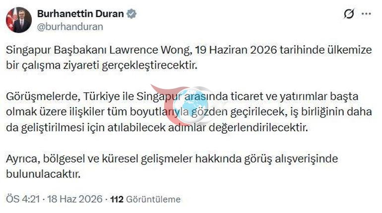 Singapur Başbakanı Wong, Türkiyeye gelecek