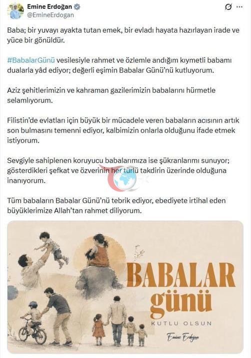 Emine Erdoğandan Babalar Günü mesajı