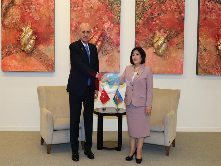TBMM Başkanı Kurtulmuş, Bakü’de Azerbaycan Milli Meclisi Başkanı Gafarova ile görüştü