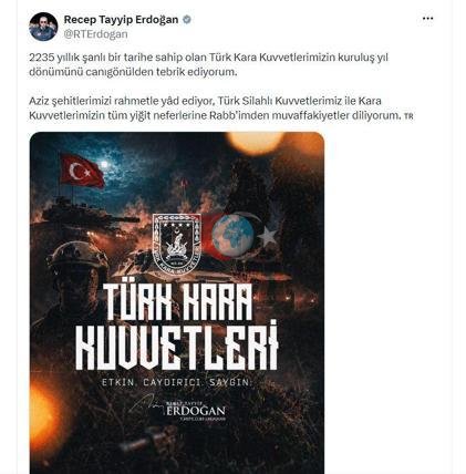 Prezident Erdog'an Quruqlik kuchlari tashkil etilganining yilligini nishonladi