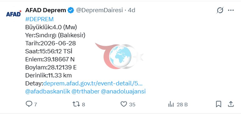 Son dakika... Balıkesir Sındırgıda 4 büyüklüğünde deprem