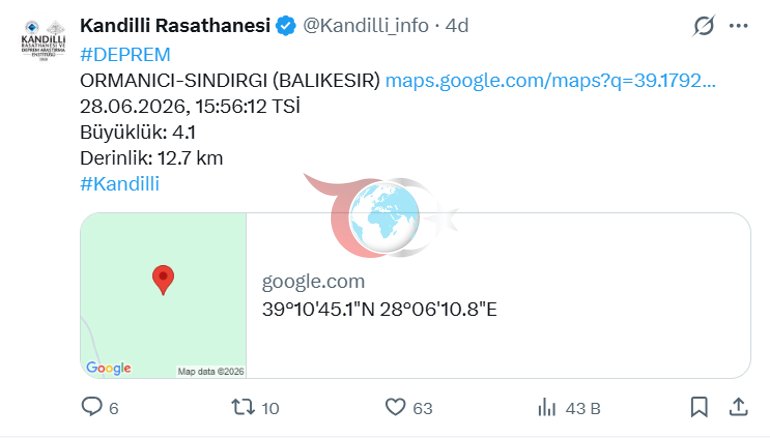 Son dakika... Balıkesir Sındırgıda 4 büyüklüğünde deprem