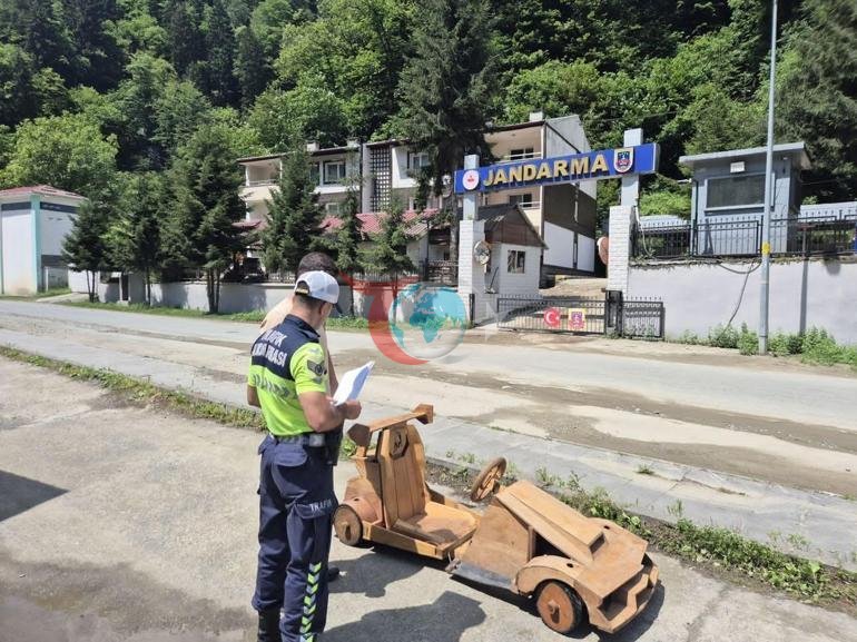 Şəkil Ayder Yaylasından 79 kilometr sürətlə hərəkət edən taxta avtomobil ələ keçirilib
