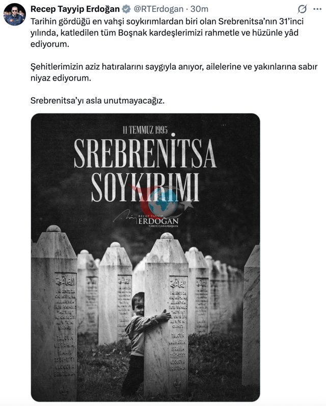 Cumhurbaşkanı Erdoğan, Srebrenitsa Soykırımı'nda hayatını kaybedenleri andı - Resim: 0