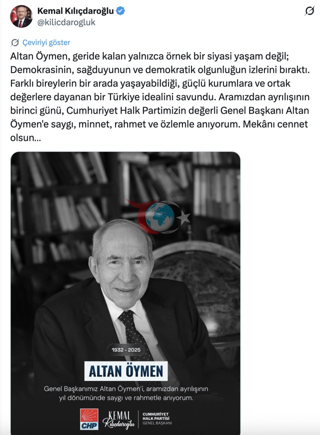 CHP rahbari Kamol Kilichdarog'lu Altan Oymenni xotirladi - Rasm: 0