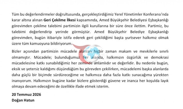 Diyarbakır son dakika haberi! Büyükşehir Belediye Başkanı Doğan Hatun neden istifa etti - Resim: 0